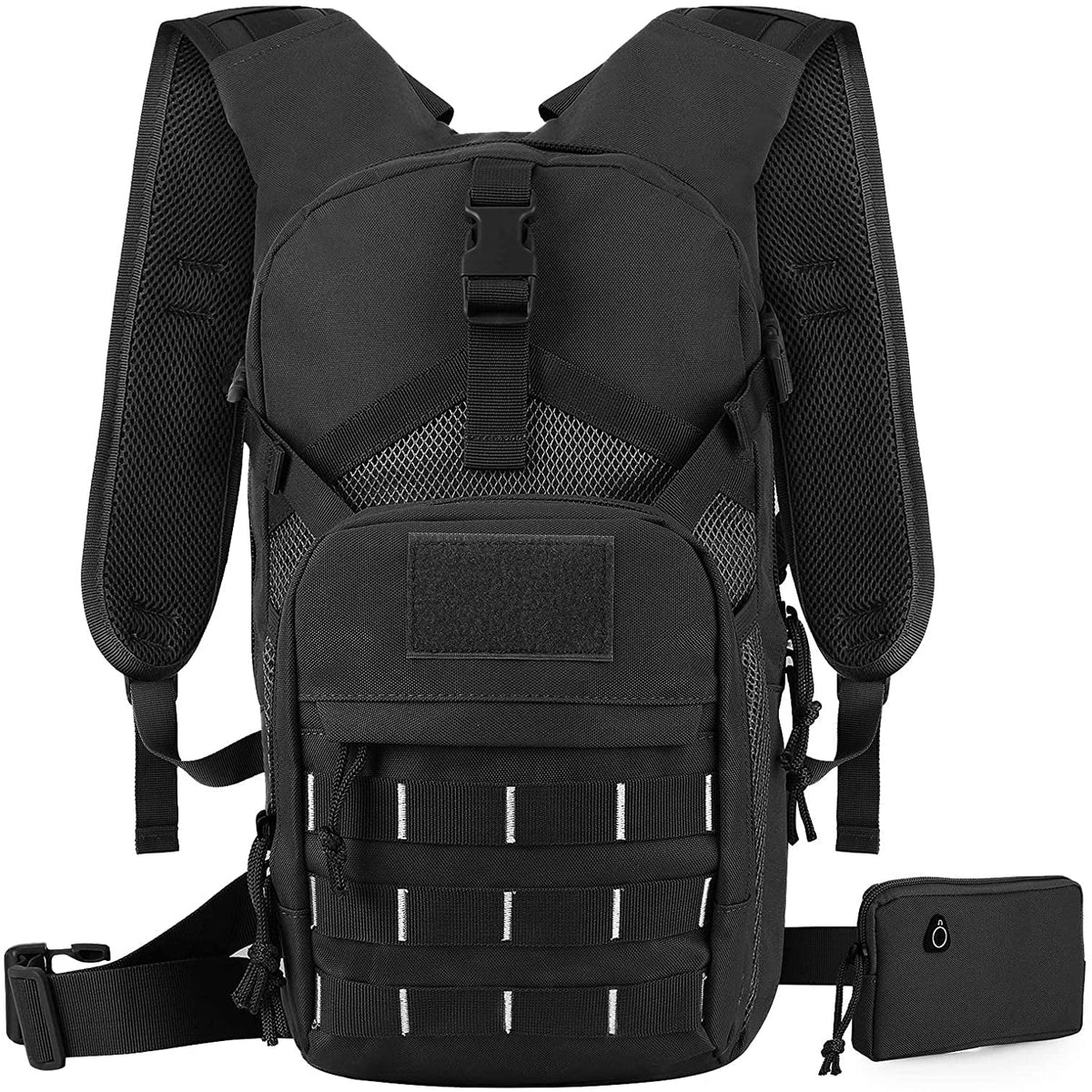SKL Hydration Pack Tactical Fluid Backpack with 2L BPA Free Liquid Bladder, Military Liquid Bag Thermal Insulation, Adjustable Waist Pocket Daypack Fits Women Men for Running Hiking Cycling Biking