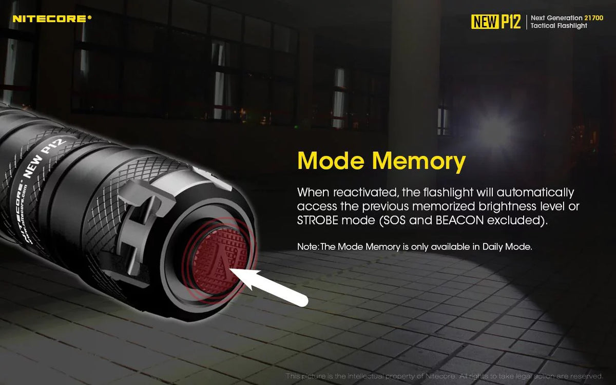 Nitecore New P12 Version LED Flashlight - 1200 Lumens w/NL2150HPR Battery, USB Cord, Offset Mount, RSW3 Pressure Switch, and 3Amp Wall Adapter