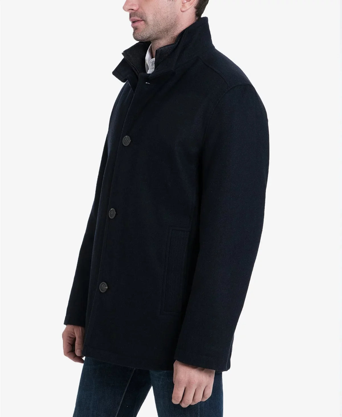 London Fog Men's Wool Blend Button Front Car Coat, Charcoal, XX-Large