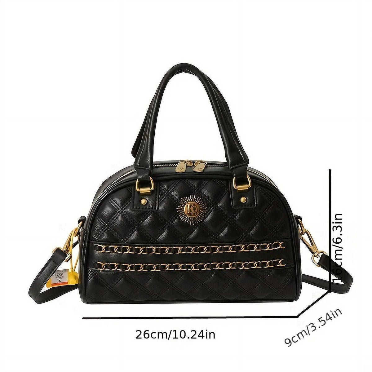 MICHROE Argyle Quilted Handbag Y2K Chain Decor Bowling Bag Women‘s Boston Crossbody Purse