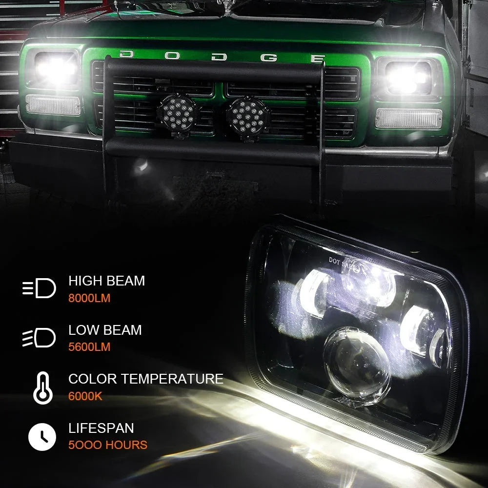 Sunpie 5x7 7x6 inch H6054 LED Headlights Clear Lens for Jeep Wrangler YJ Cherokee XJ H5054 H6054LL 6052 6053 (2pcs/set)