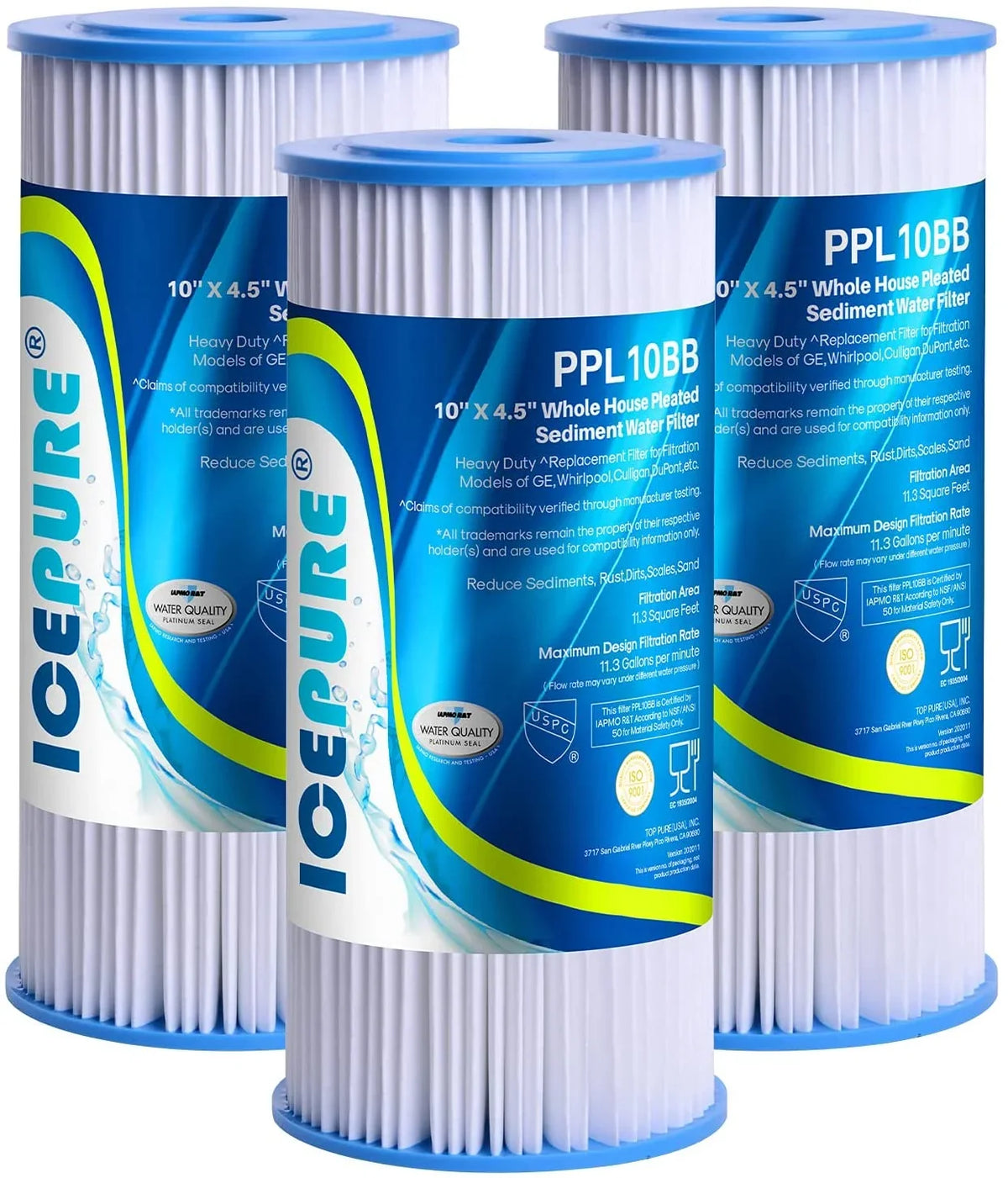 10" x 4.5" Whole House Pleated Sediment Liquid Filter Replacement for GE FXHSC, Culligan R50-BBSA, Pentek R50-BB, DuPont WFHDC3001, W50PEHD, GXWH40L, GXWH35F, for Well Liquid Pack of 3