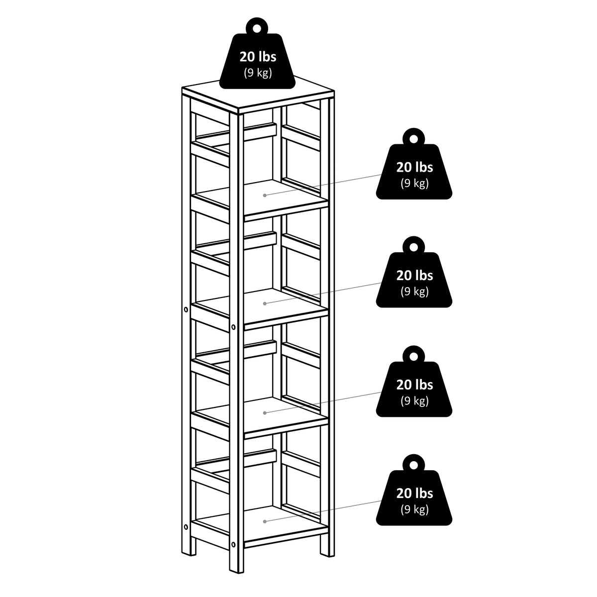 Winsome Wood Capri 5-Pc Set, Narrow Shelf & 4 Foldable Black Fabric Baskets, Espresso Finish