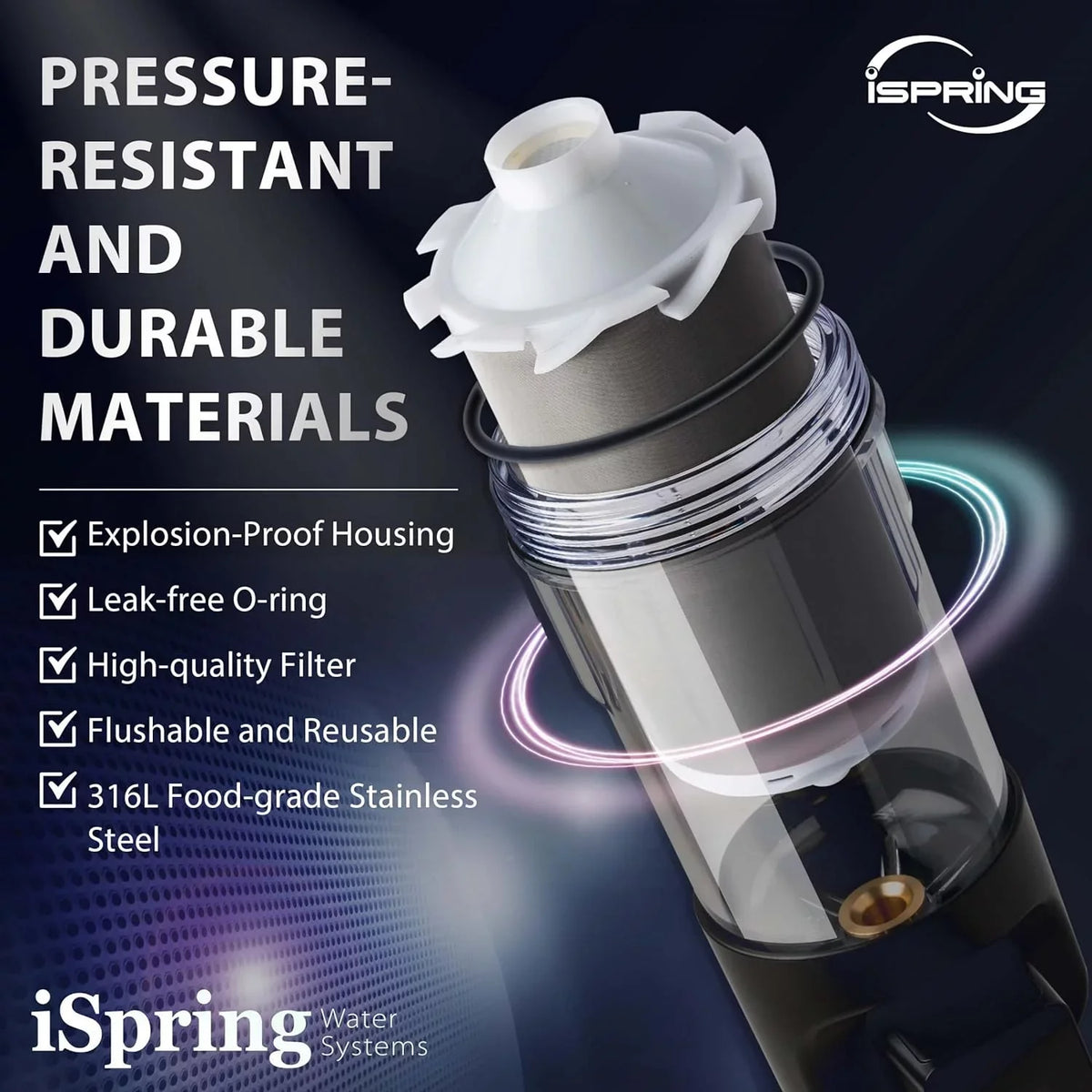 iSpring WSP100ARJ-BP Whole House Prefilter, Spin-Down Sediment Fluid Filter with Bypass, Upgraded Clear Housing, Jumbo Size, Flushable and Reusable, Monitor Auto Flushing, 4 Modes, 100 Microns