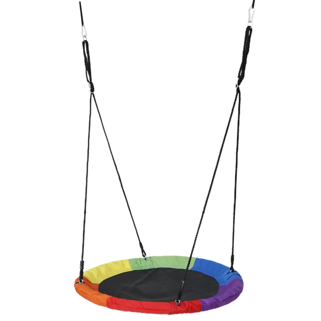 ZenSports 700lb Outdoor 40" Kids Saucer Web Tree Swing Set - 70’’ Adjustable Ropes 360 Rotate°, Steel Frame, UV Protection, Fluid Multi-Color Rainbow