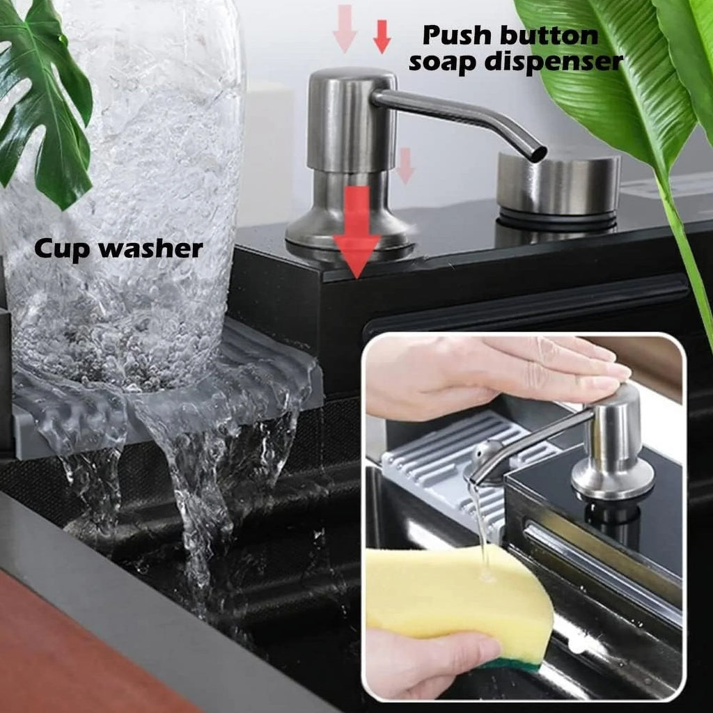 Nano Black Flying Rain Liquid Sink Household SinkIntegrated Sink with Pull-Out Tap Set 29.5 INCH