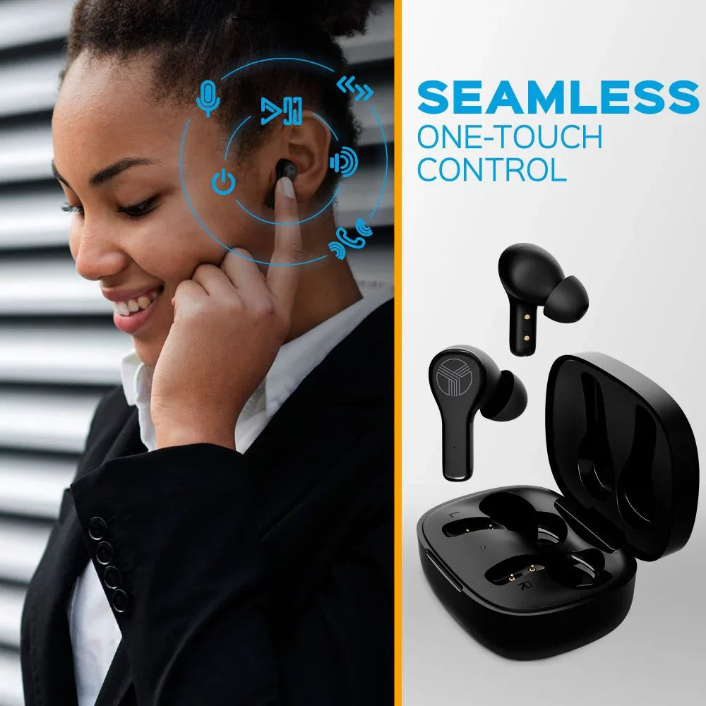 TREBLAB WX8 - True Wireless Earbuds, IPX8 Fluid Earbuds with up 28H of Play Time, Bluetooth 5.1, Touch Control and Noise Isolation, Includes Charging Case w/Wireless Charging, USB-C Port, Black