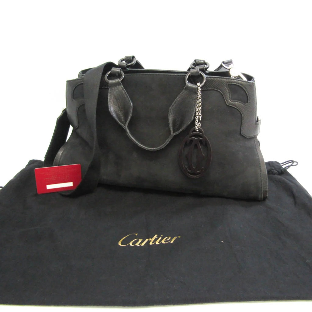 Pre-Owned Cartier Marcello Fluid Snake L1000928 Women's Suede,Leather Handbag,Shoulder Bag Black (Good)
