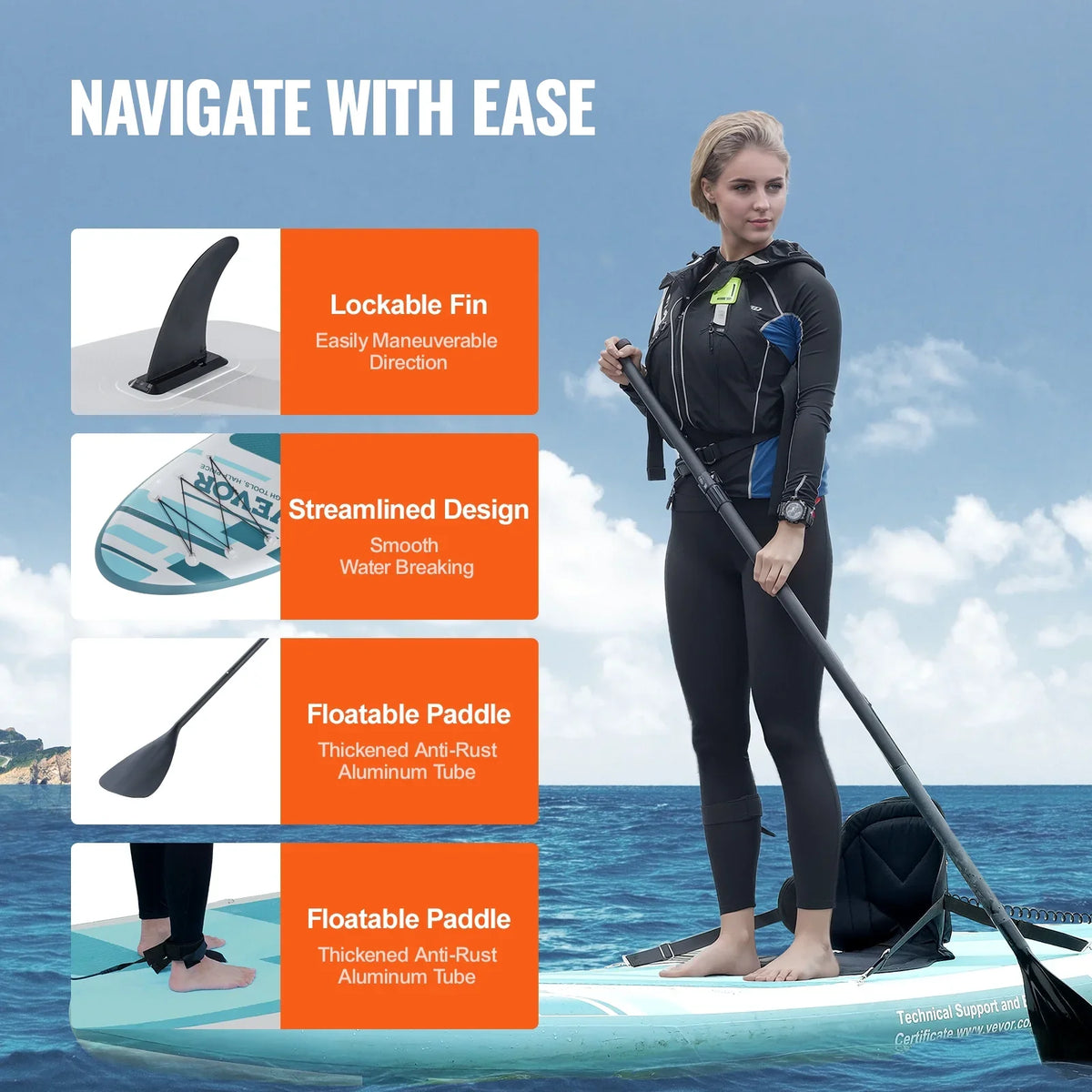 SKYSHALO 10.6 ft Kayak Board Inflatable Stand Up Paddle Board with Seat Accessory
