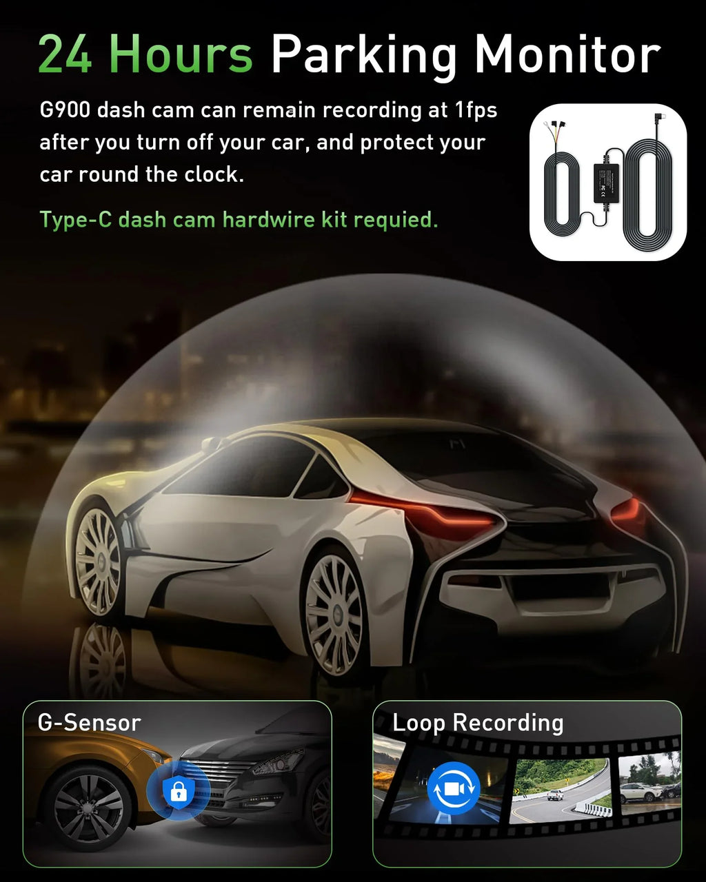Advanced 4K+1080P WiFi dual dash cam, car front and rear dash cam, 3-inch IPS dual dash cam, night vision, 24 hours parking mode, loop recording, 170° wide angle, 64GB SD card included
