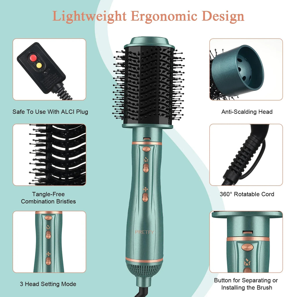 Pretfy Hair Dryer Brush, 5 in 1 Blow Dryer & Volumizer, Negative Ion Detachable Hot Air Brush Set Hair Styler for Straightening/ Drying/ Curling/ Styling