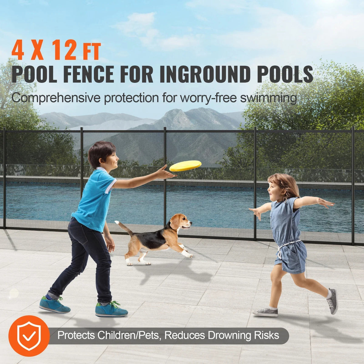 SKYSHALO 4 x 12 ft Pool Fence Detachable Pool Fence for Outdoor Underground Swimming Pools
