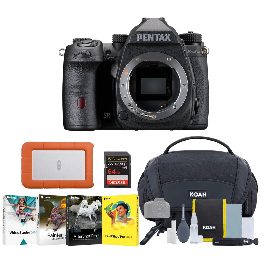 Pentax K-3 Mark III Monochrome Camera Body (Black) Hard Drive Bundle with Memory Card and Accessory Bundle