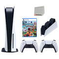 Playstation 5 Disc Version Console with Extra White Controller, DualSense Charging Station and Sackboy: A Big Adventure Bundle with Cleaning Cloth