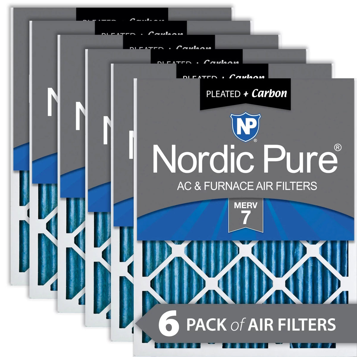 Nordic Pure 16x16x1 Pleated Air Filters MERV 7 Plus Carbon 6 Pack