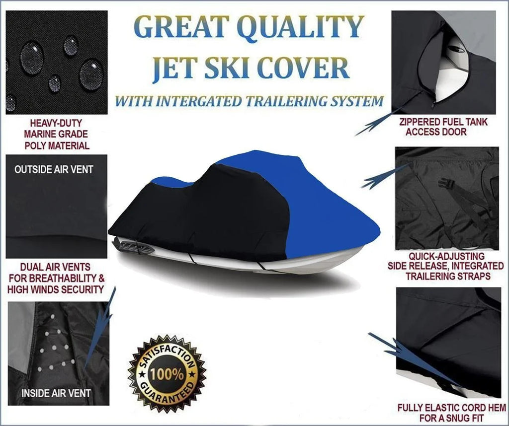 BLACK / BLUE HEAVY-DUTY, 600 DENIER Cover Compatible for Sea Doo Sea-Doo GTi SE 2006 2007 2008 2009 Jet Ski Cover PWC Cover