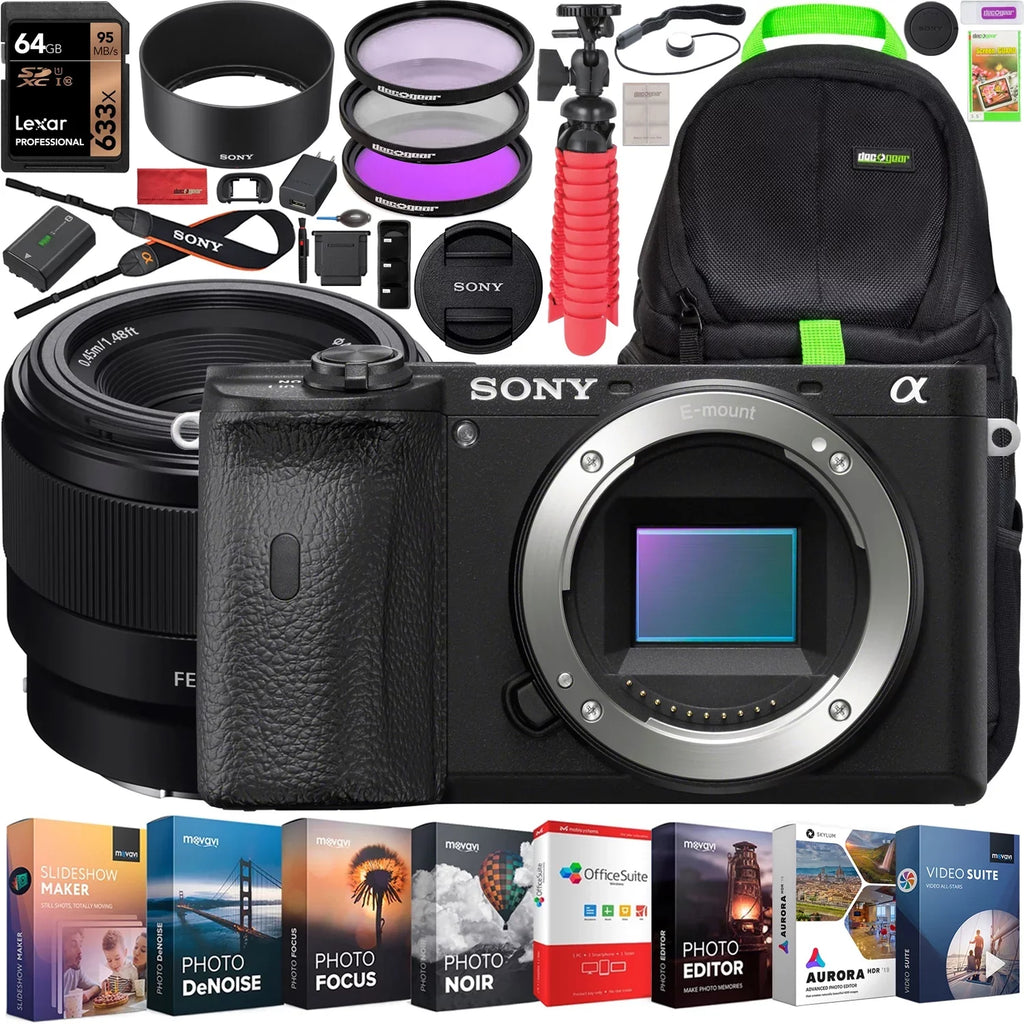 a6600 Mirrorless Camera 4K APS-C Camera Body and FE 50mm F1.8 Full-frame Fast Prime Lens ILCE-6600B + SEL50F18F Bundle + Deco Gear Travel Backpack Case + Photo Video Software Kit + Accessories