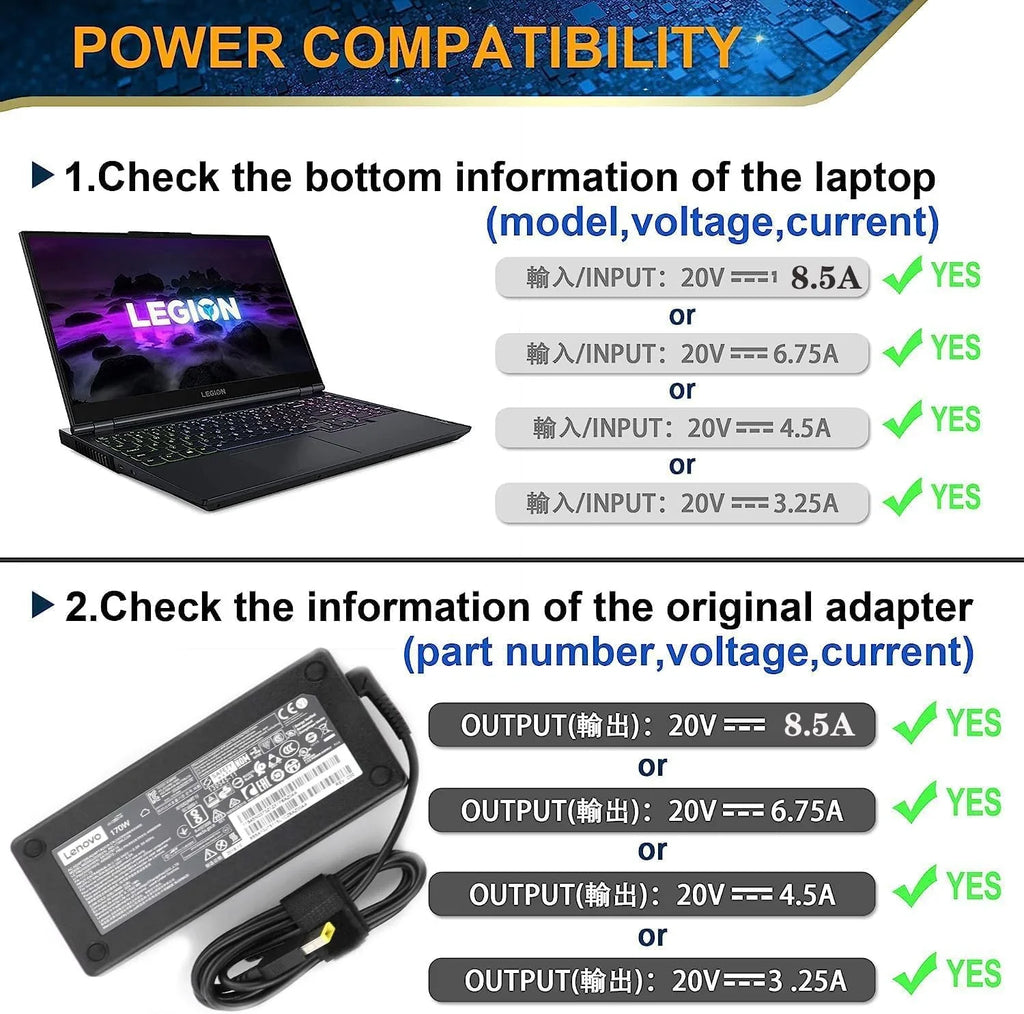 New 170W AC Charger Fit for Legion Y740 Y730 Y720 Y530 Y520 Y540 Y7000 Y7000p 5 5P Y720-15IKB Y740-15ICHg