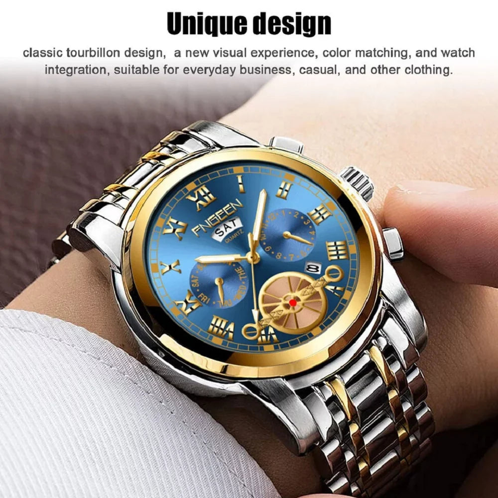 Fluid Mens Quartz Watch Tourbillon Dial Business Classic Analog Wristwatch