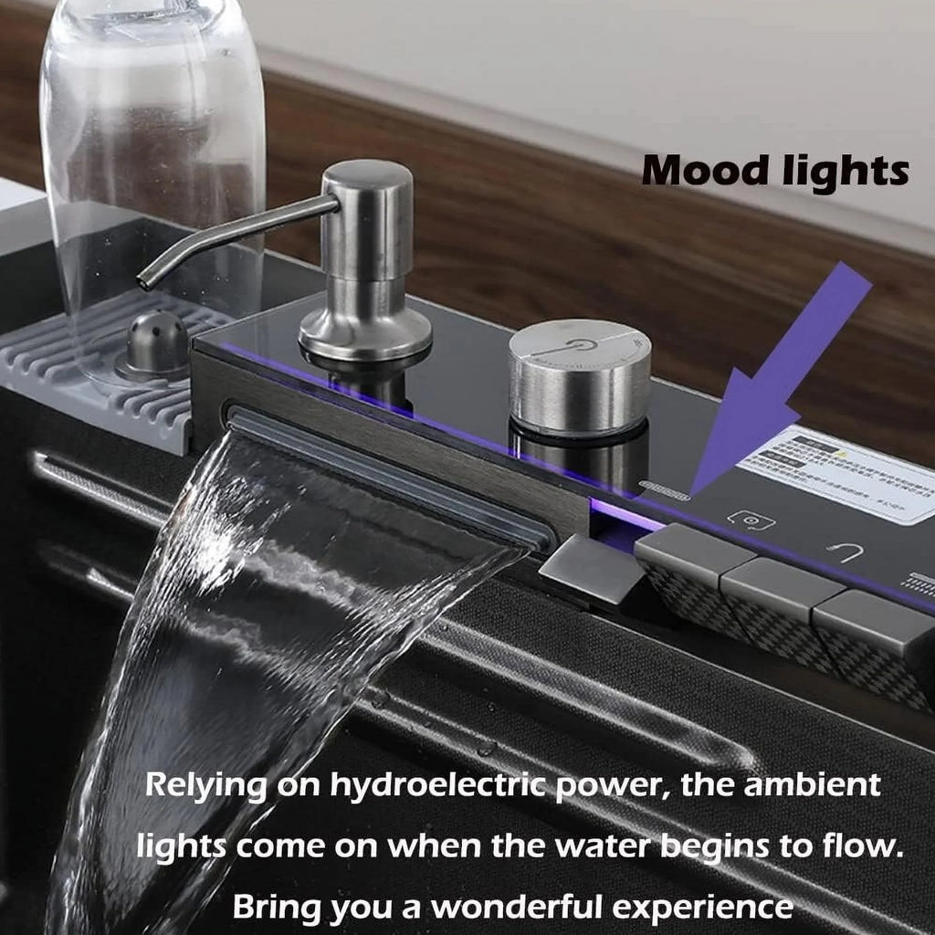 Nano Black Flying Rain Liquid Sink Household SinkIntegrated Sink with Pull-Out Tap Set 29.5 INCH
