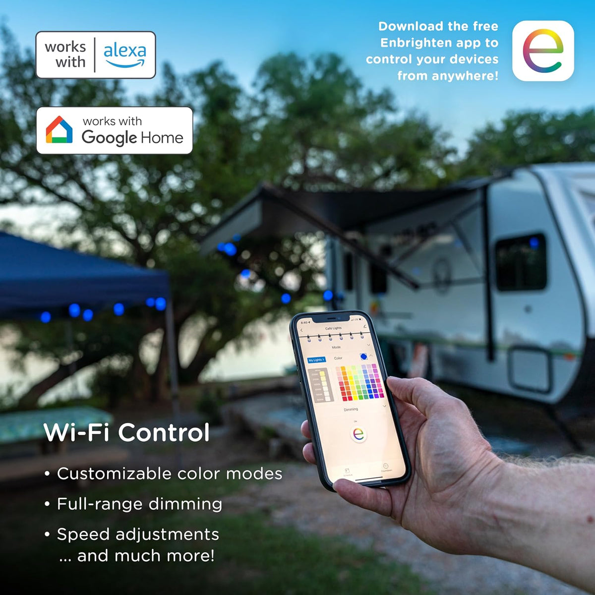 MINGFENG Smart Color Changing String Lights, 96 ft, 30 Lightweight RGB LED Patio Lights, Weatherproof, Customizable, Wi-Fi App Control, Dimmable Outdoor String Lights, 79617