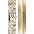 Elgin Adult Female Gold-Tone White MOP Round Crystal Double Bangle Watch Set (EG8012ST)