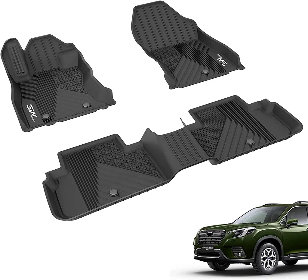 3W Floor Mats for Subaru Forester 2019-2023 TPE All Weather Protection Custom Full Set Floor Liners Include 1st and 2nd Row Front & Rear, Automotive Floor Mats TPE Black