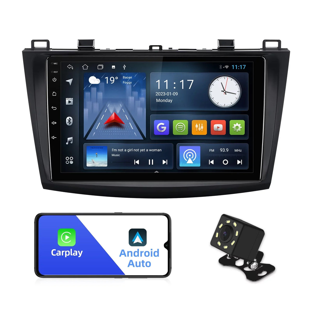 Android 10 Double Din Car stereo for Mazda 3 2010 2011 2012 2013 with 9 Inch Monitor Radio Built-in Wireless Carplay/Android Auto/GPS/Bluetooth/FM/AUX-in/Steering Wheel Control Backup Camera 2+32G