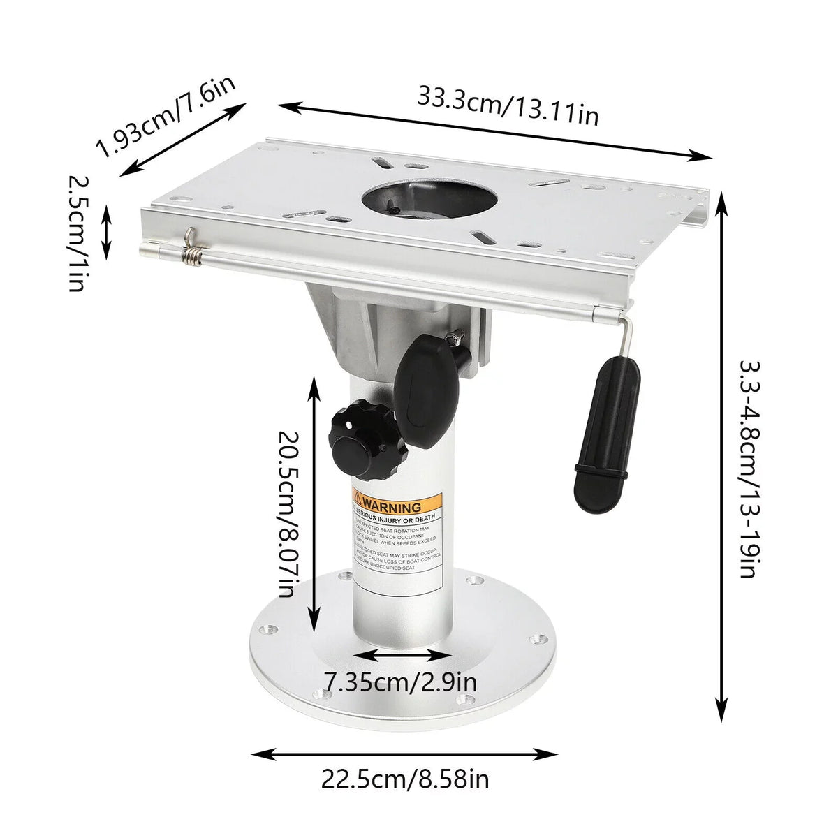 Aluminum Alloy Adjustable Height Boat Seat Pedestal with Slide Boat Chair Base