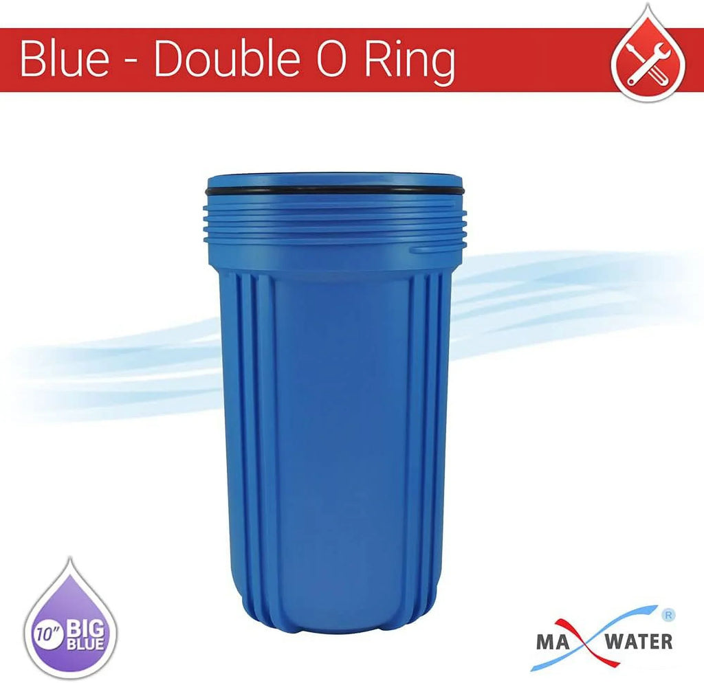 2 Pack 10" BB Blue Whole House System Filter Housing 1" NPT Brass Ports W/Pressure Release, 2 Pressure Gauges, Wrench 2 Brackets