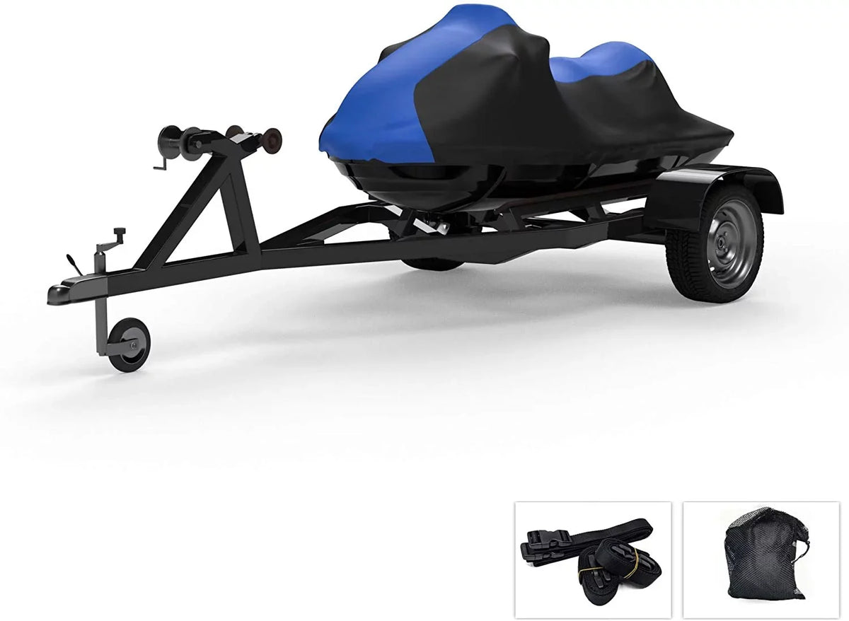Weatherproof Jet Ski Covers for Yamaha Wave Runner FZR 2009-2016 - Blue/Black Color - All Weather - Trailerable - Protects from Rain, Sun, UV Rays, and More! Includes Trailer Straps and Storage Bag