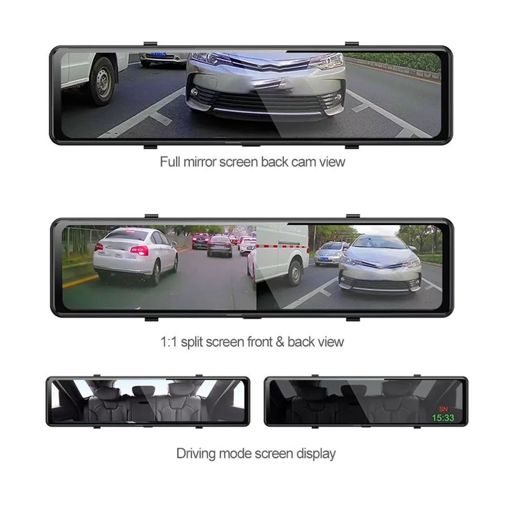 Paddsun 4K 12" Dash Cam Mirror GPS WiFi Voice Control Car Rear View Backup Dual Camera