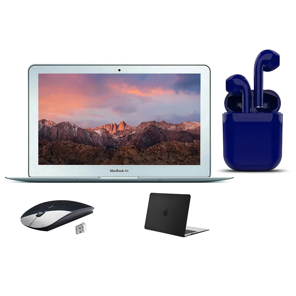 Restored 11.6-inch MacBook Air Core i5 4GB RAM 128GB SSD Bundle: Wireless Mouse, Black Case, Bluetooth/Wireless Airbuds By Certified 2 Day Express (Refurbished)